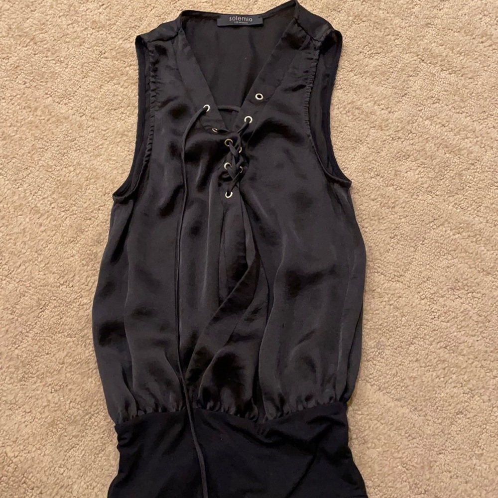Solemio silk bodysuit with a tie